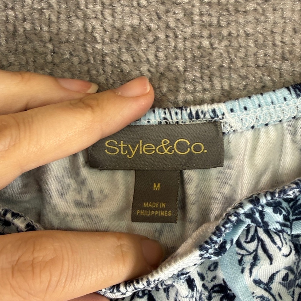 NWT Style & Co 3/4 Long Sleeve Blouse Shirt Blue Pattern Womens M - Picture 8 of 9